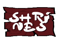  a dark brown wood sign reading shrines